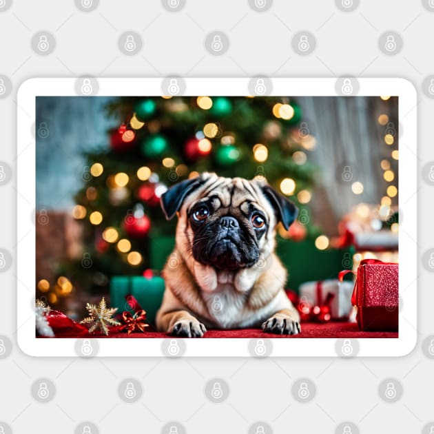 Christmas Pug Dog with Gifts Sticker by nicecorgi